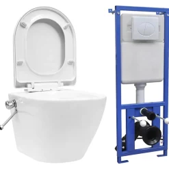 vidaXL Vägghängd toalett med dold cistern keramik vit