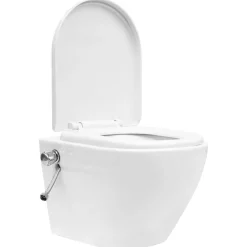 vidaXL Vägghängd toalett med dold cistern keramik vit