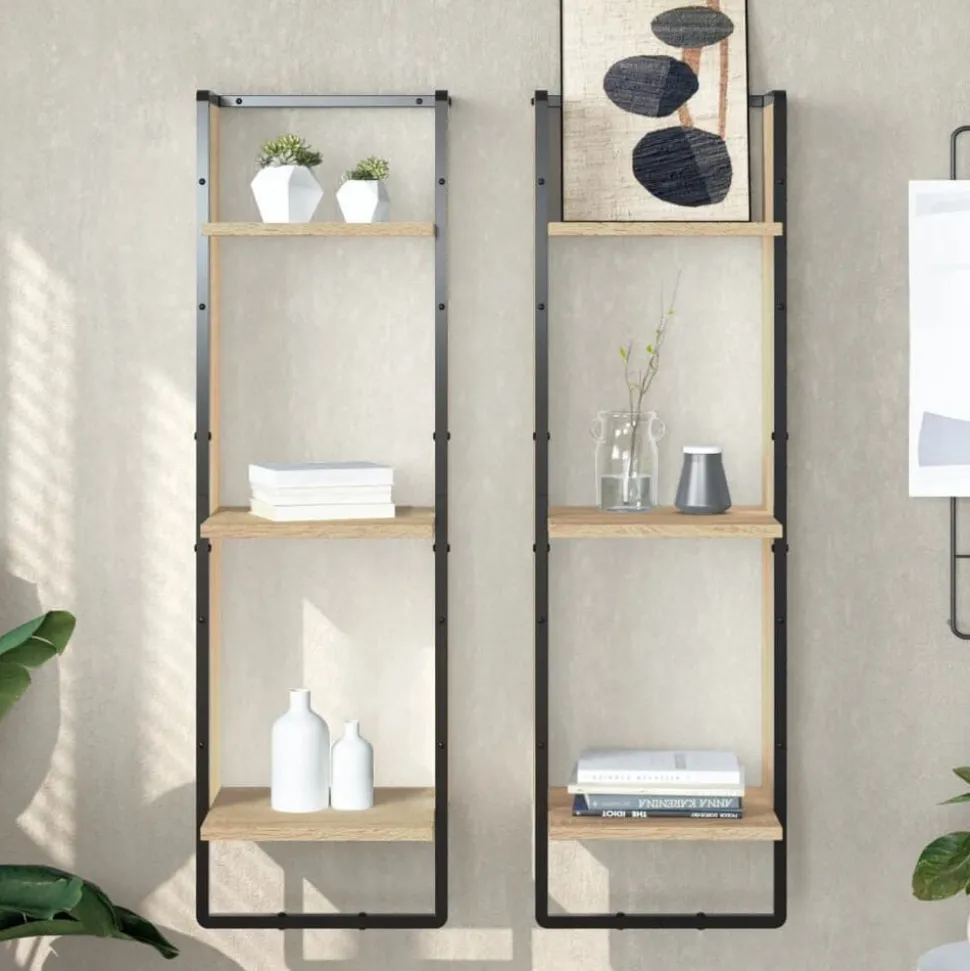 vidaXL Vägghylla 3 hyllor sonoma-ek 30x25x100 cm konstruerat trä