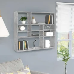 Discount vidaXL Vägghylla 90x16x78 cm konstruerat trä Betonggrå