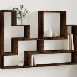 vidaXL Vägghylla rökfärgad ek 96x12x64 cm konstruerat trä