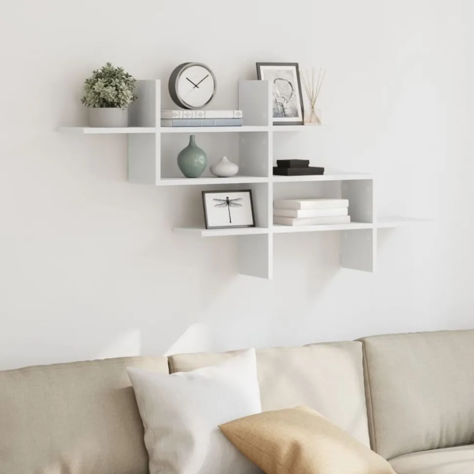 vidaXL Vägghylla vit 124,5x18x60,5 cm konstruerat trä