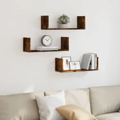 vidaXL Vägghyllor 3 st rökfärgad ek 58x18x18 cm konstruerat trä