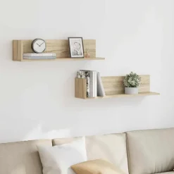 Outlet vidaXL Vägghyllor 2 st sonoma-ek 75x16,5x16,5 cm konstruerat trä Sonoma ek