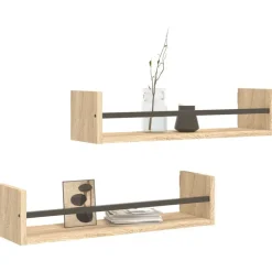 Best vidaXL Vägghyllor med stänger 2 st sonoma-ek 60x16x14 cm Sonoma ek