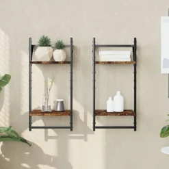 Sale vidaXL Vägghyllor 2-plan med stänger 2 st 30x25x65 cm Rökfärgad ek
