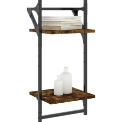 Sale vidaXL Vägghyllor 2-plan med stänger 2 st 30x25x65 cm Rökfärgad ek