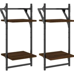 Discount vidaXL Vägghyllor 2-plan med stänger 2 st 30x25x65 cm brun ek