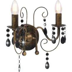 New vidaXL Vägglampa med pärlor antik 2 x E14-glödlampor Svart
