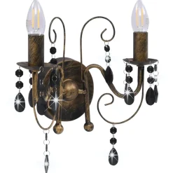 New vidaXL Vägglampa med pärlor antik 2 x E14-glödlampor Svart