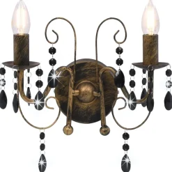New vidaXL Vägglampa med pärlor antik 2 x E14-glödlampor Svart