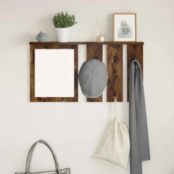 vidaXL Väggmonterad Klädhängare med hylla Rökfärgad ek 85 x 10 x 45 cm