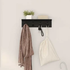 vidaXL Väggmonterad Klädhängare Svart Ek 40 x 10,5 x 10,5 cm