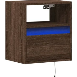 vidaXL Väggmonterad tv-bänk LED brun ek 41x31x45 cm