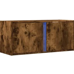 vidaXL Väggmonterad tv-bänk LED rökfärgad ek 80x31x35 cm