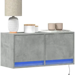 vidaXL Väggmonterad tv-bänk LED betonggrå 80x31x35 cm