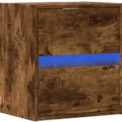 vidaXL Väggmonterad tv-bänk LED rökfärgad ek 41x31x45 cm