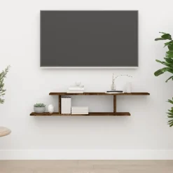 Hot vidaXL Väggmonterad tv-hylla 125x18x23 cm konstruerat trä Rökfärgad ek