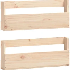 Online vidaXL Väggmonterade skoställ 2 st 59x9x23 cm massivt furu Naturfärg