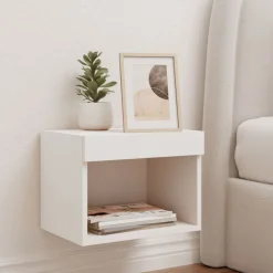 Discount vidaXL Väggmonterade sängbord med LED-lampor Vit