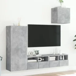 Best vidaXL Väggmonterade TV-enheter 4 delar konstruerat trä Betonggrå