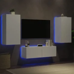 Discount vidaXL Väggmonterade tv-skåp 3 delar med LEDs Vit