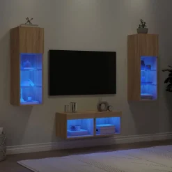 Discount vidaXL Väggmonterade TV-skåp 4 delar med LEDs sonoma-ek Sonoma ek
