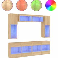 Sale vidaXL Väggmonterade tv-skåp 6 delar med LEDs sonoma-ek Sonoma ek