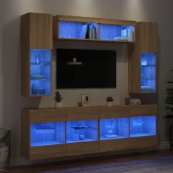 Sale vidaXL Väggmonterade tv-skåp 6 delar med LEDs sonoma-ek Sonoma ek