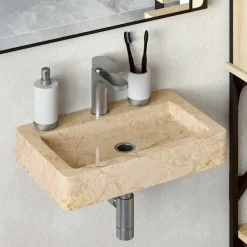 vidaXL Väggmonterat handfat gräddvit 38x24x6,5 cm marmor