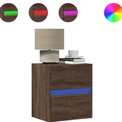 vidaXL Väggmonterat sängbord med LED ljus brun ek