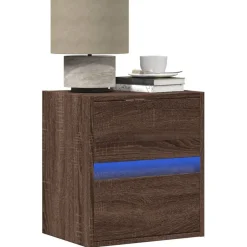 vidaXL Väggmonterat sängbord med LED ljus brun ek