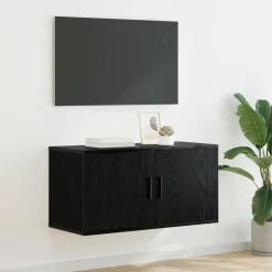 vidaXL Väggmonterat TV-förråd Väggmonterad Svart ek 80 x 34.5 x 40 cm