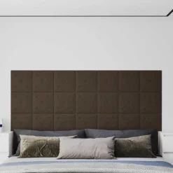 vidaXL Väggsänggavel 12 pcs Brun 30 x 30 cm Konstläder