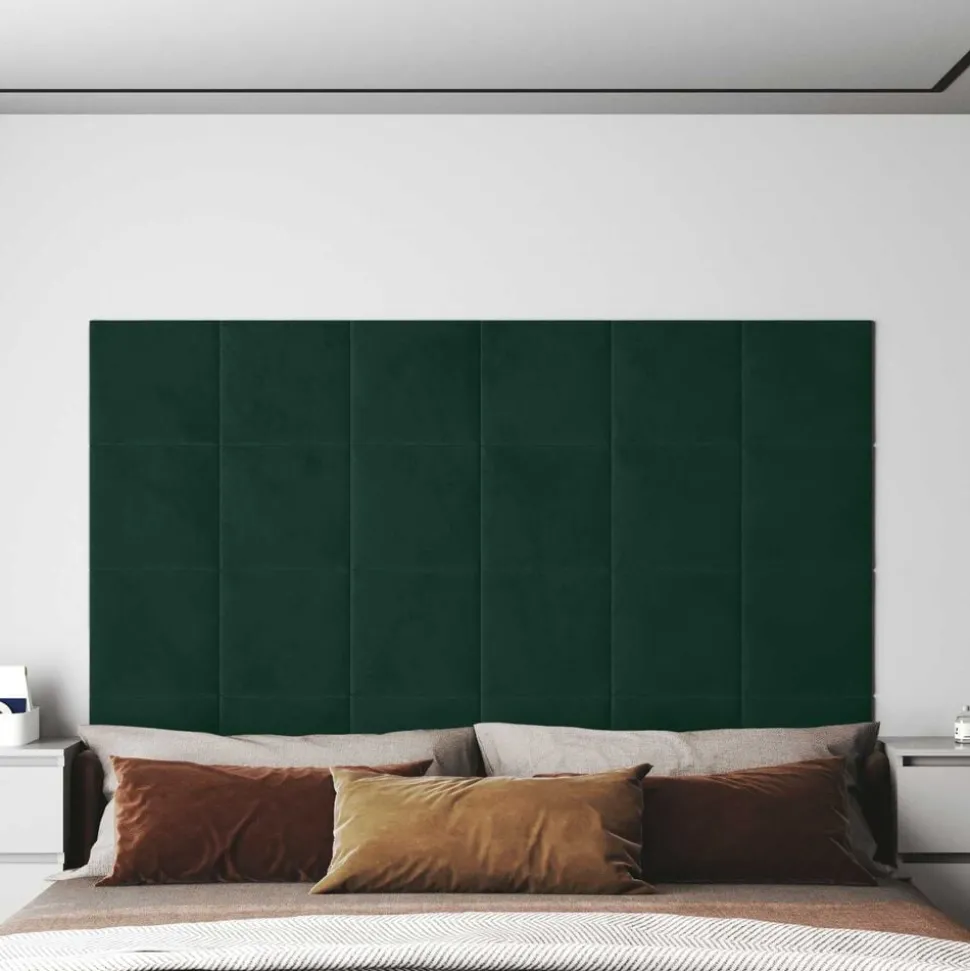 vidaXL Väggsänggavel 12 pcs Mörkgrön 30 x 30 cm Sammet