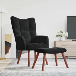 New vidaXL Vilstol med fotpall sammet Svart