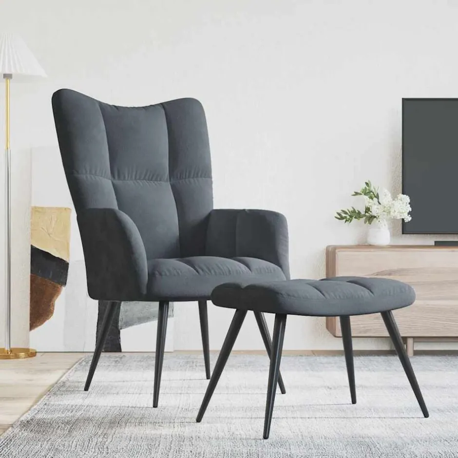 Sale vidaXL Vilstol med fotpall sammet Mörkgrå