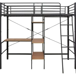 Online vidaXL Våningssäng med bord metall 90x200 cm Grå