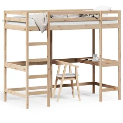 Clearance vidaXL Våningssäng med skrivbord 100x200 cm massiv furu Naturfärg