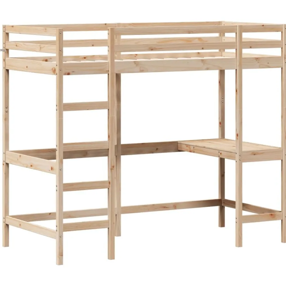 Clearance vidaXL Våningssäng med skrivbord 100x200 cm massiv furu Naturfärg