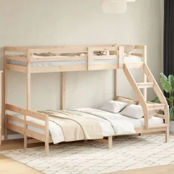 Discount vidaXL Våningssäng 90x200/140x200 cm massiv furu Naturfärg