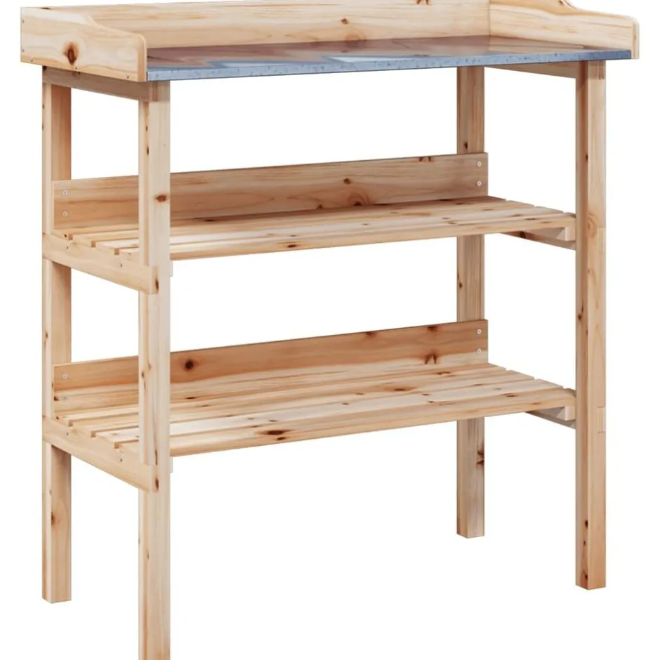 Best vidaXL Växtbord med hylla 78x38x82,5 cm massivt granträ Naturfärg
