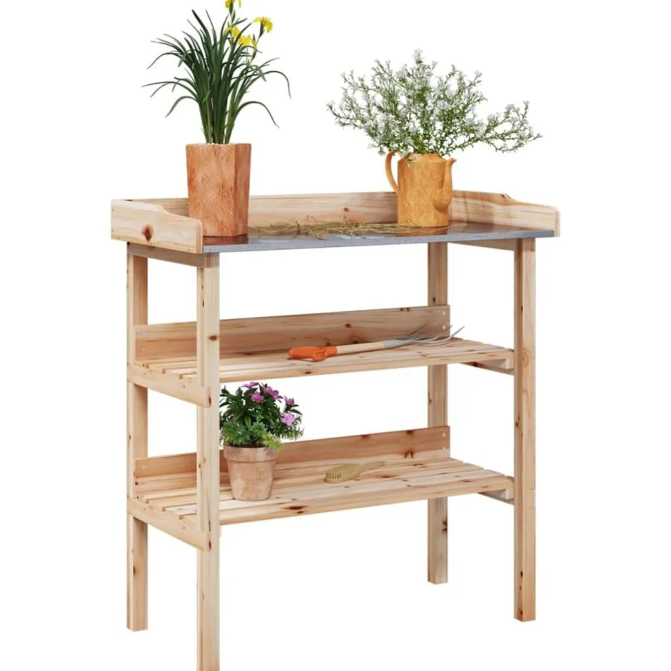 Best vidaXL Växtbord med hylla 78x38x82,5 cm massivt granträ Naturfärg