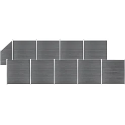 vidaXL WPC-staketpanel 9 fyrkantig + 1 vinklad 1657x186 cm Grå